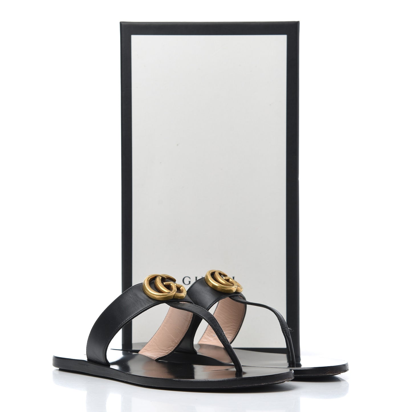 Calfskin GG Marmont Thong Sandals 38 Black