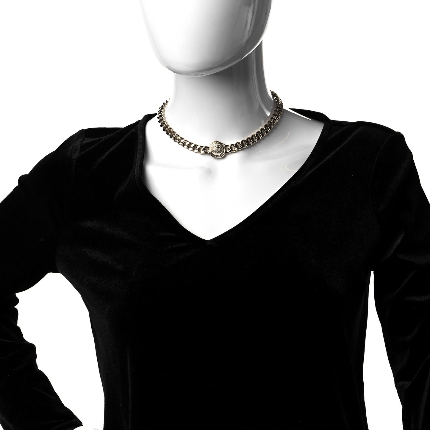 Pearl Crystal CC Chain Choker Necklace Gold