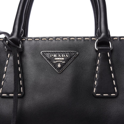 Prada City Calf Mini Hand Stitched Galleria Double Zip Tote Black 11 of 11