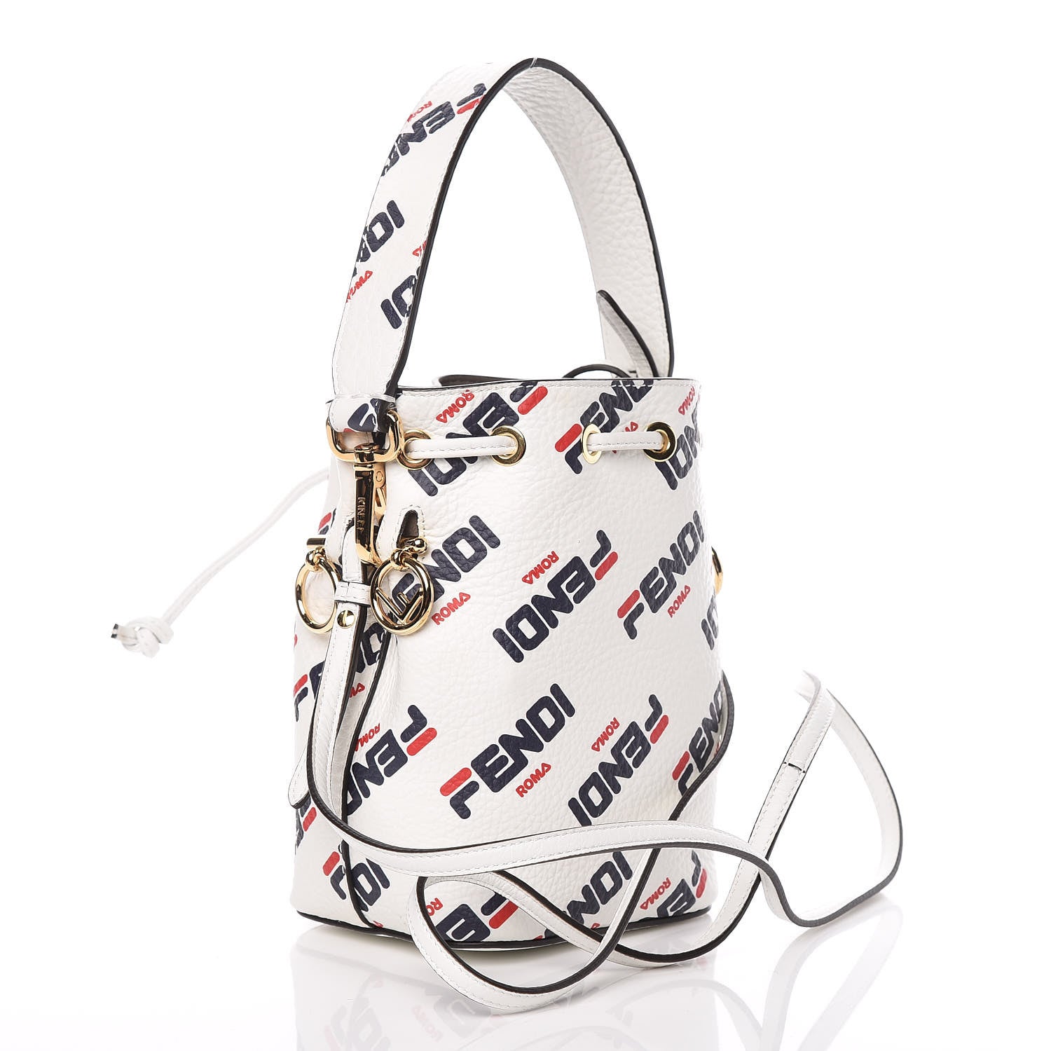 Fendi X FILA Vitello F is Fendi Mania Mini Mon Tresor Bucket Bag White 4 of 10