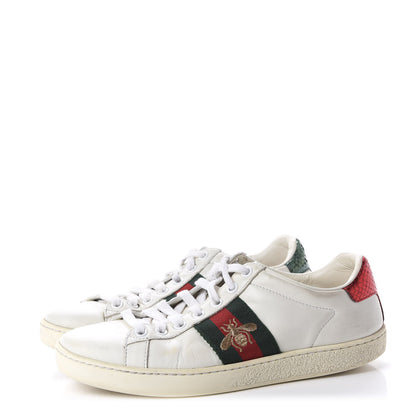 Gucci Calfskin Ayers Bee Embroidered Womens Ace Sneakers 35 White Green 3 of 12