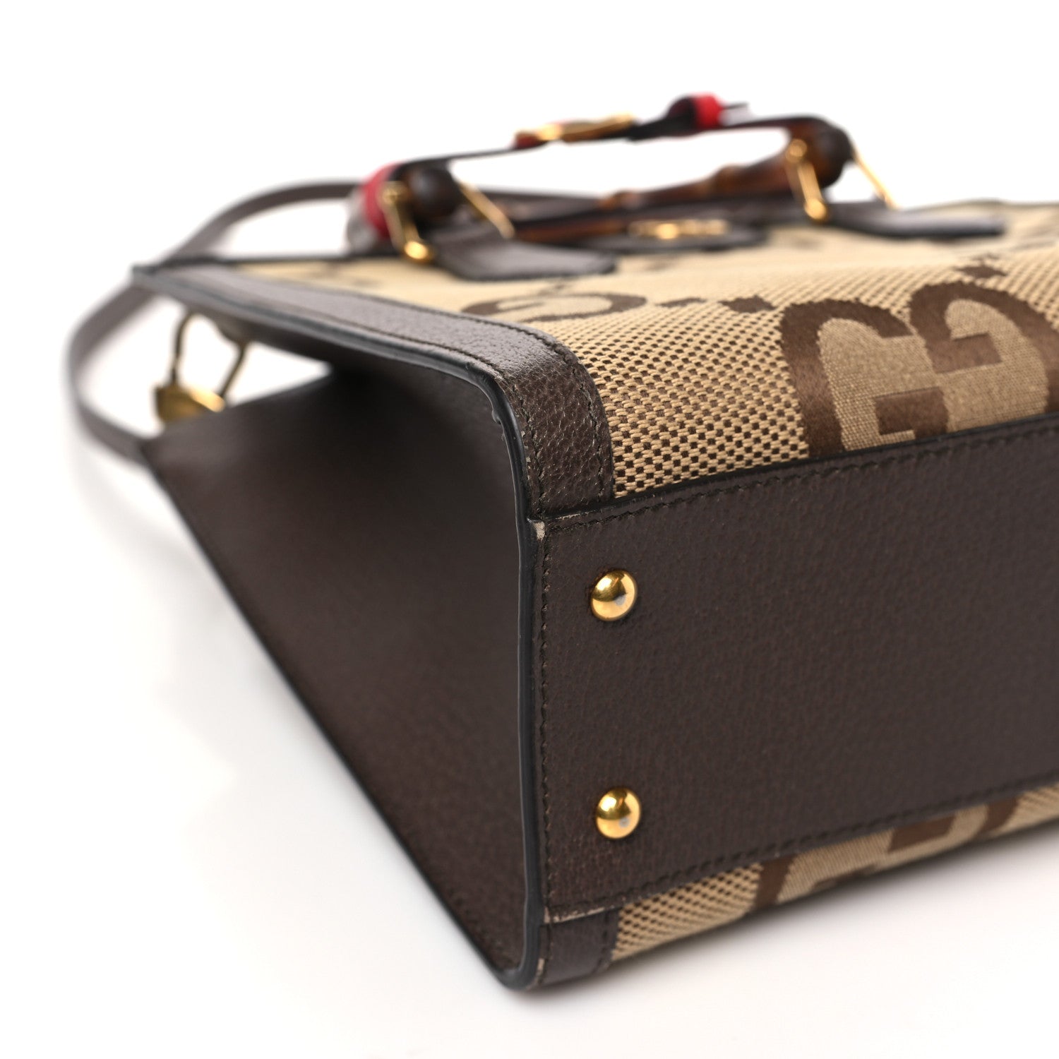 Gucci Monogram Jumbo GG Textured Dollar Calfskin Small Diana Tote Bag Camel Ebony New Acero Pomegranate Red 8 of 10