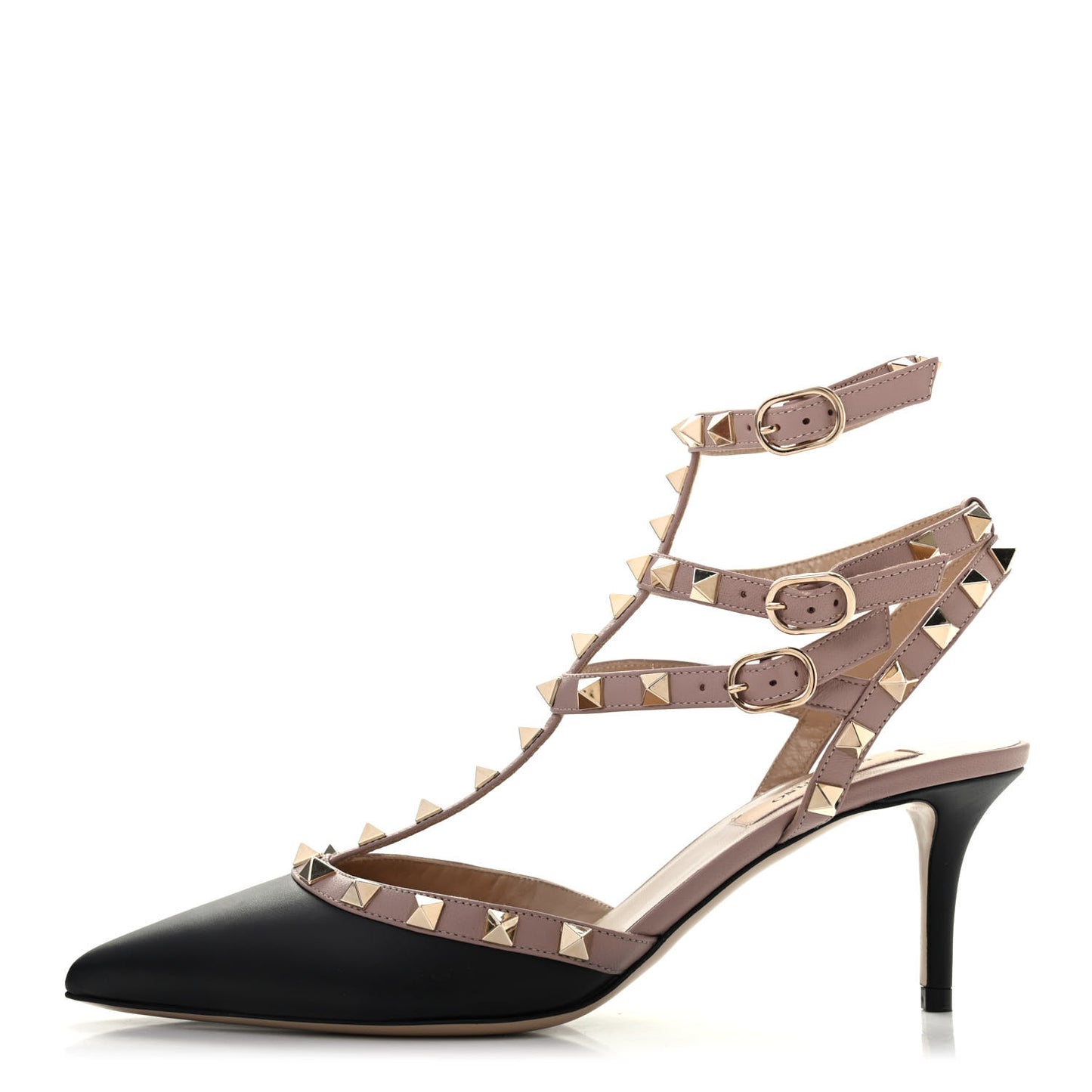 Calfskin Nappa Rockstud Ankle Strap 65mm Pumps 38 Black Poudre