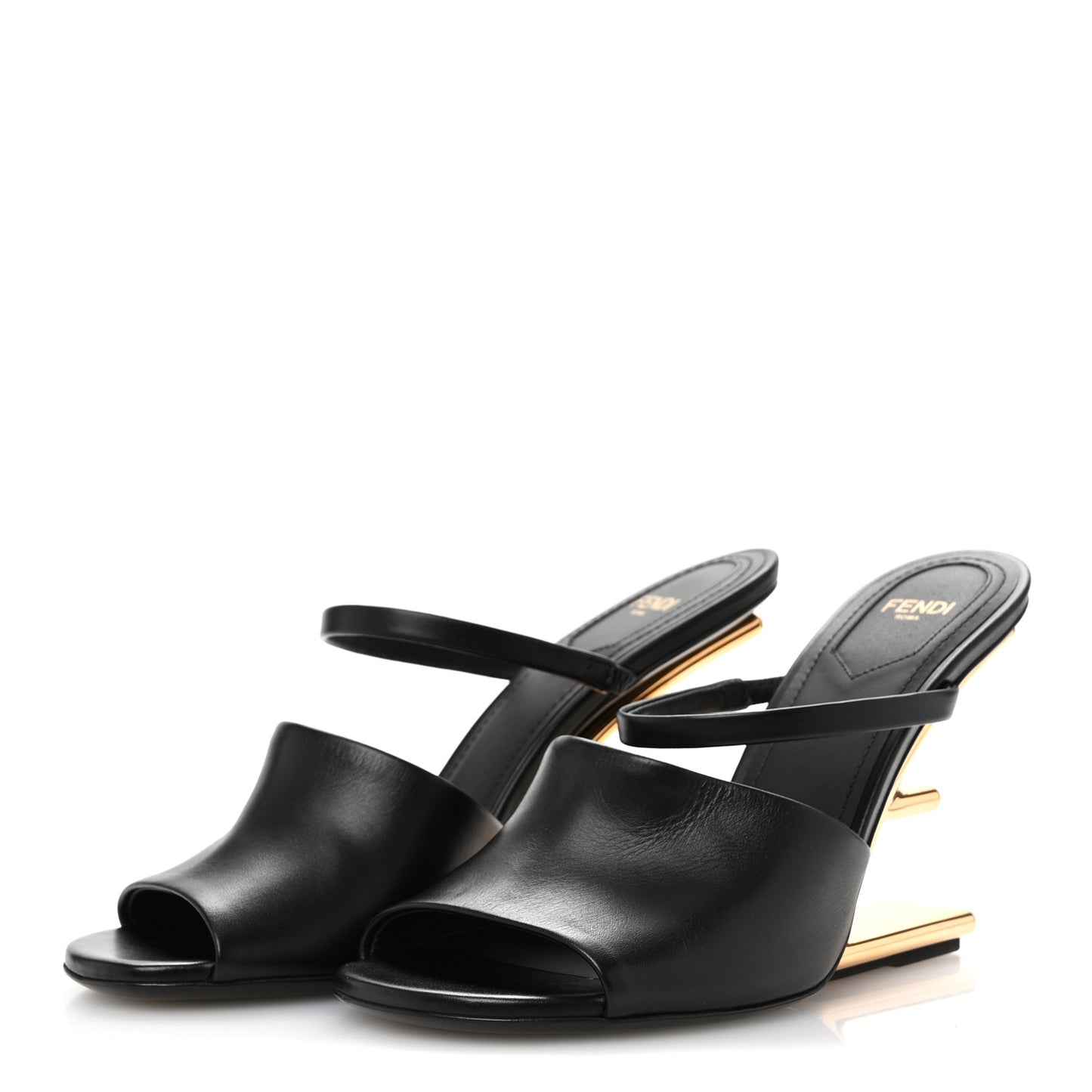 Calfskin Fendi First 95mm Slide Sandals 38 Black