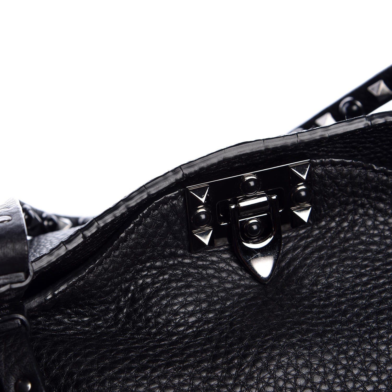 Valentino Garavani Grained Calfskin Onyx Medium Rockstud Rolling Tote Black 8 of 9