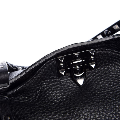 Valentino Garavani Grained Calfskin Onyx Medium Rockstud Rolling Tote Black 8 of 9