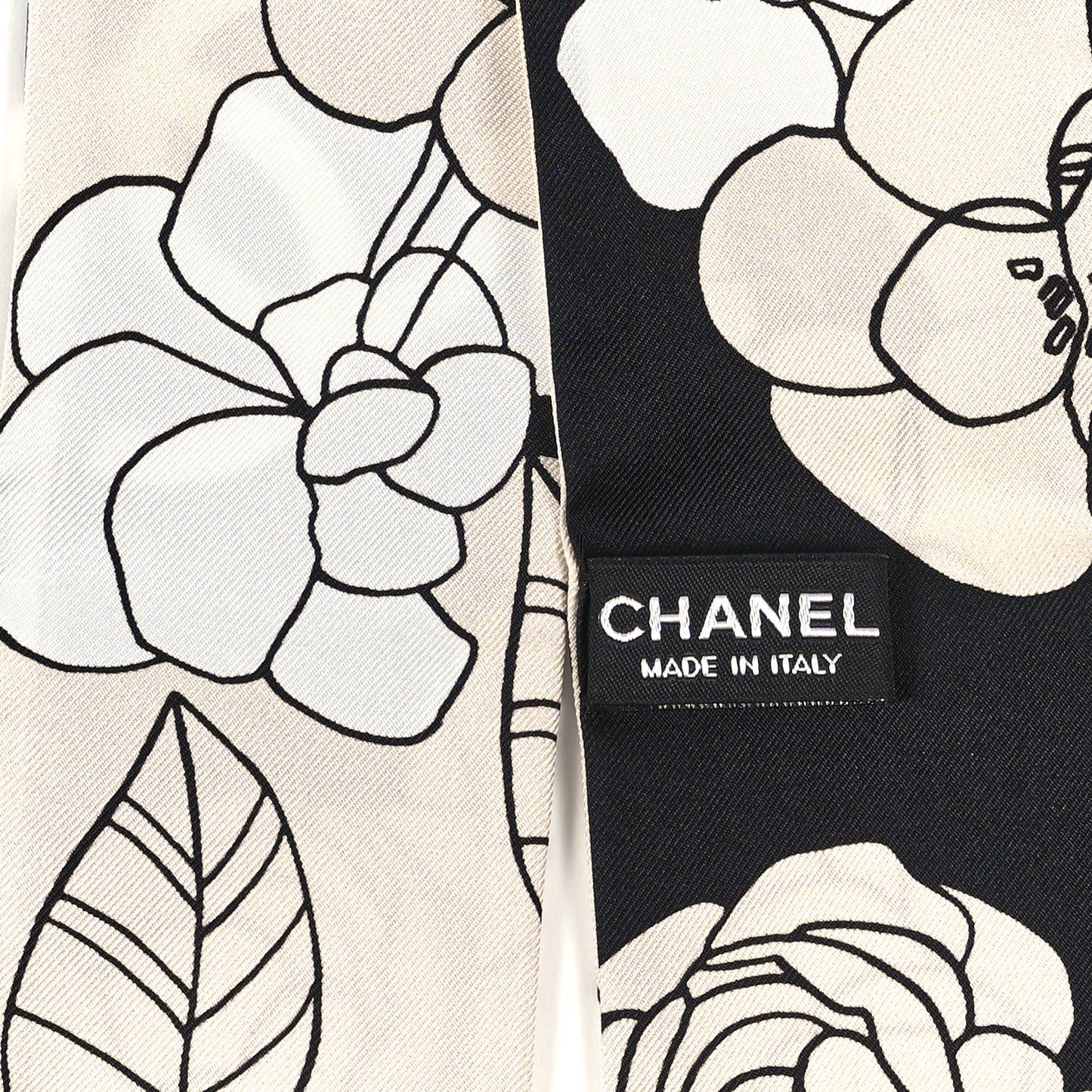 Silk Slim Camellia CC Bandeau Scarf Beige Black