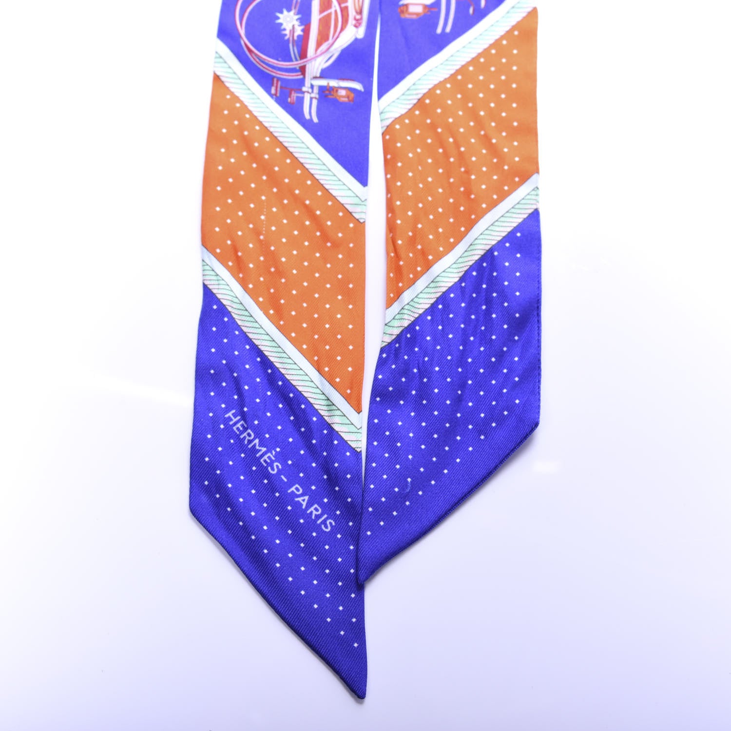 Hermes Silk Les Voitures A Transformation Twilly Ultra Violet Orange Cobalt 4 of 5