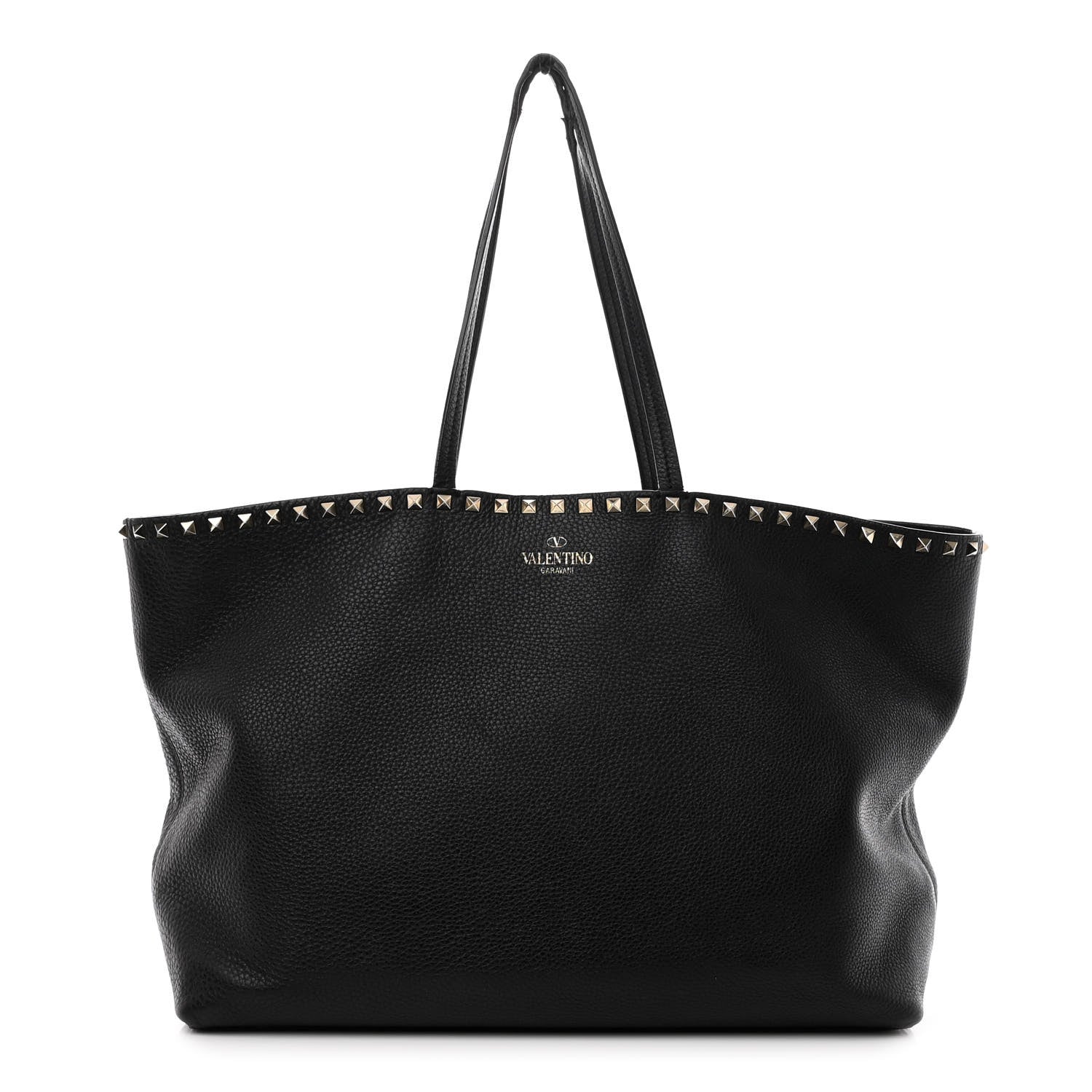 Valentino Garavani Grained Calfskin Rockstud Shoulder Tote Black 1 of 12