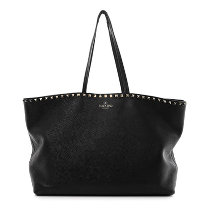 Valentino Garavani Grained Calfskin Rockstud Shoulder Tote Black 1 of 12