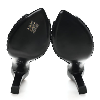 Chanel Mesh Cotton Lambskin CC Coco Beach Mules 40 Black 6 of 9