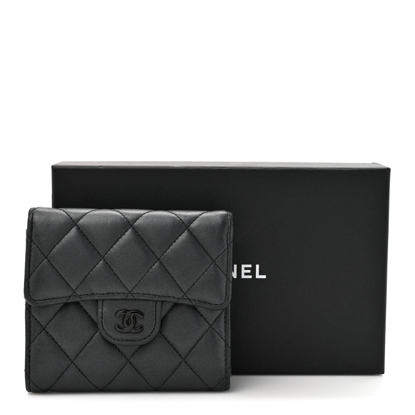 Lambskin Quilted Compact Flap Wallet So Black