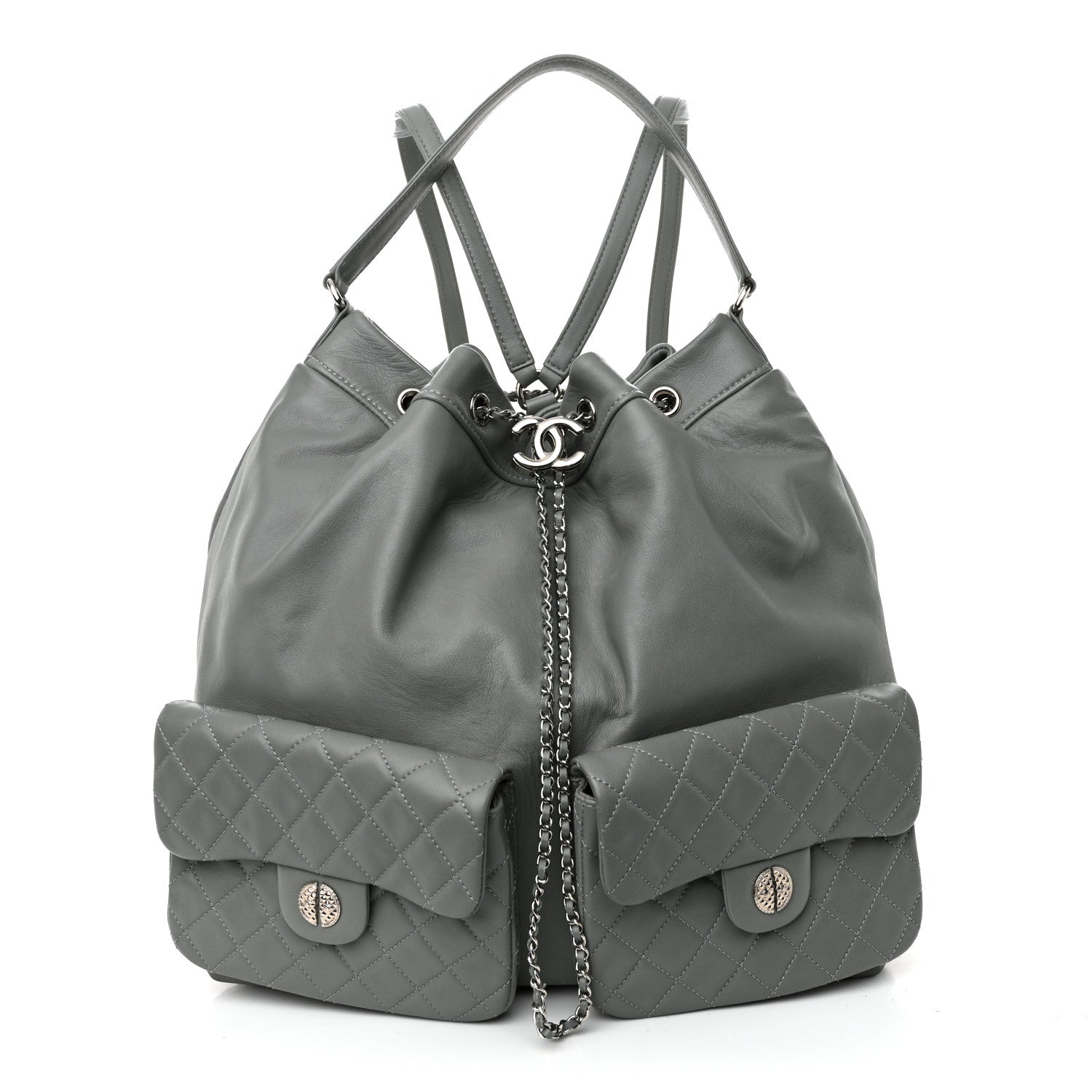 Chanel Lambskin Quilted Backpack Pocket Grey 1 of 10