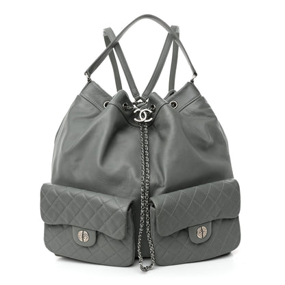 Chanel Lambskin Quilted Backpack Pocket Grey 1 of 10