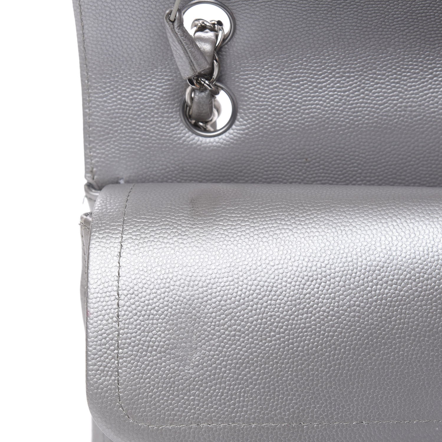 Chanel Metallic Caviar Chevron Quilted Medium Double Flap Silver 9 of 16