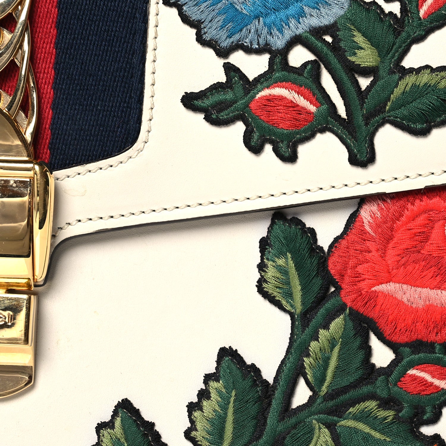 Gucci Calfskin Floral Medium Sylvie Top Handle Bag Off White 8 of 17