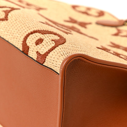 Louis Vuitton Raffia Calfskin Monogram Giant Onthego GM Tan 12 of 12