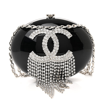 Chanel Resin Crystal Chain Fringe CC Oval Minaudiere Black 1 of 12