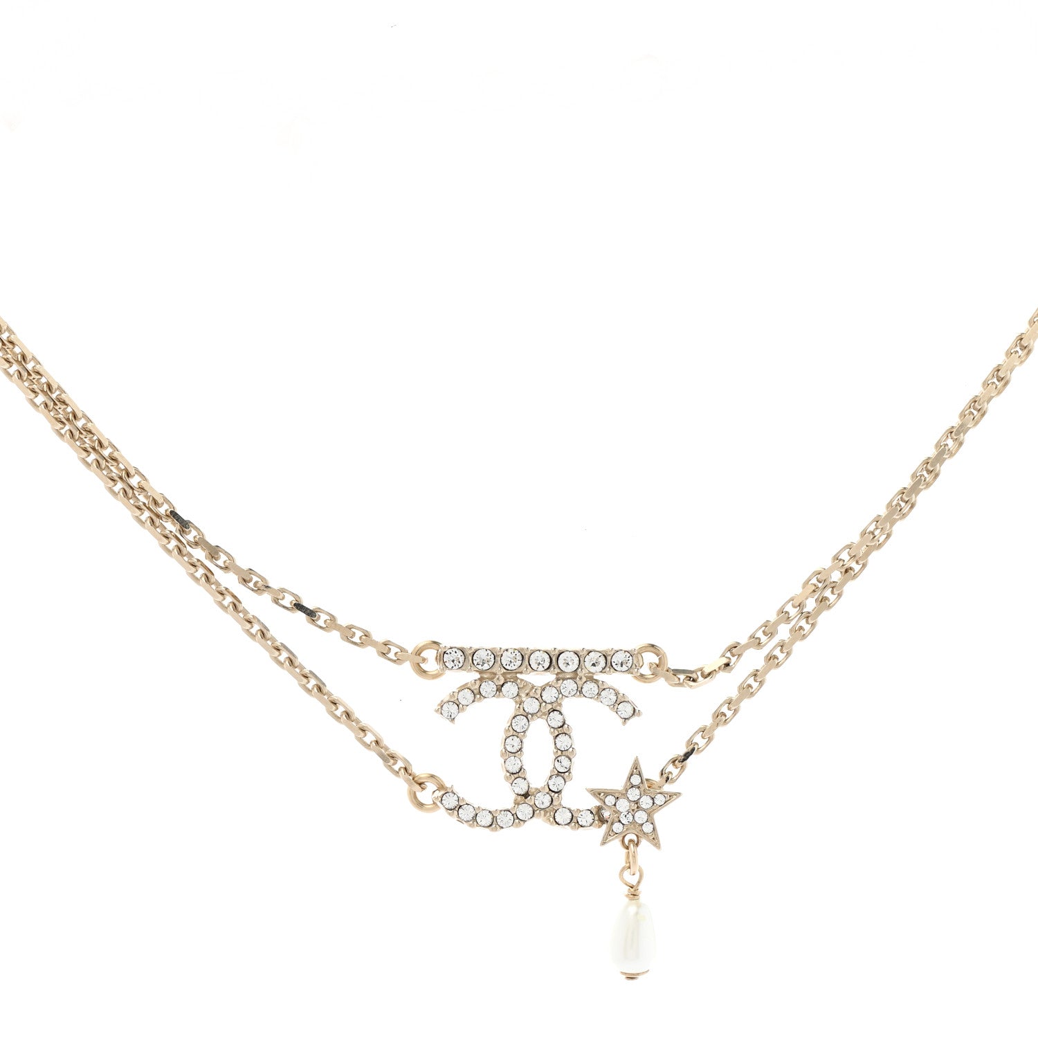 Chanel Pearl Crystal CC Star Choker Necklace Gold 1 of 6
