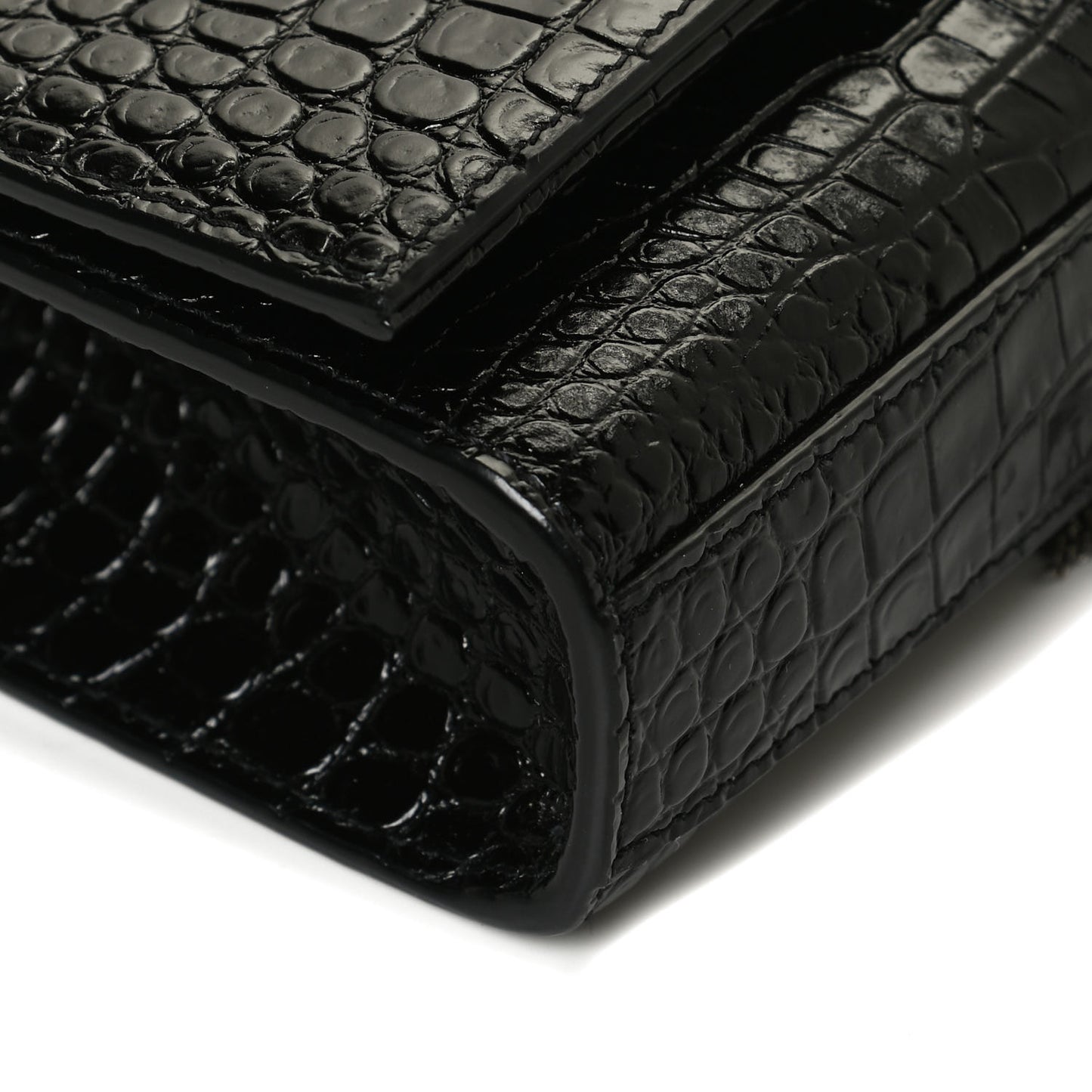 Calfskin Crocodile Embossed Small Classic Monogram Kate Tassel Satchel Black