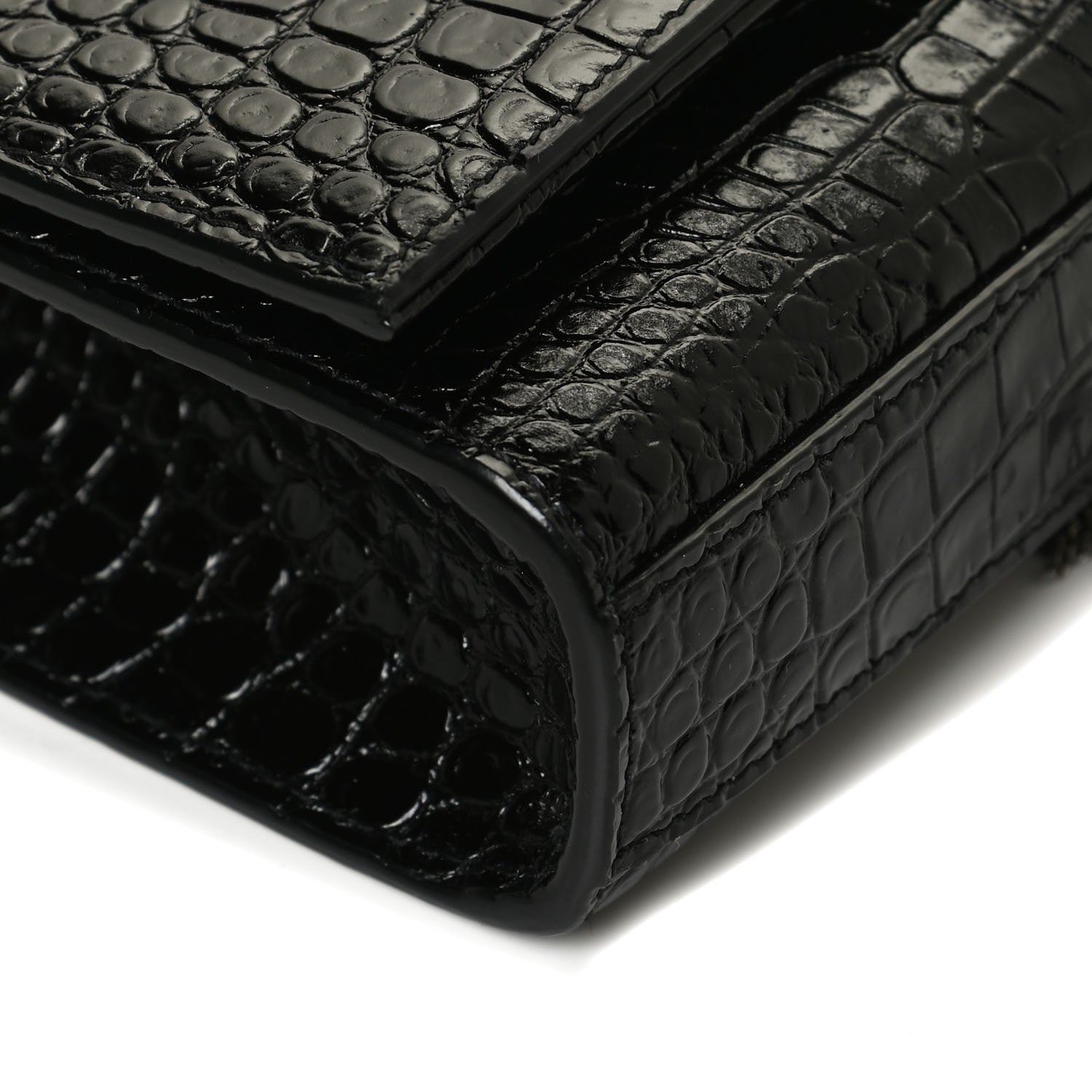 Saint Laurent Calfskin Crocodile Embossed Small Classic Monogram Kate Tassel Satchel Black 11 of 11