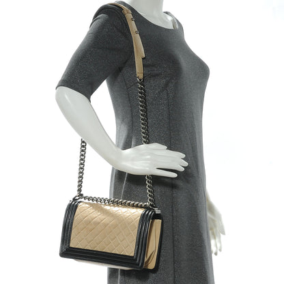 Chanel Lambskin Quilted Medium Boy Flap Beige Black 2 of 9