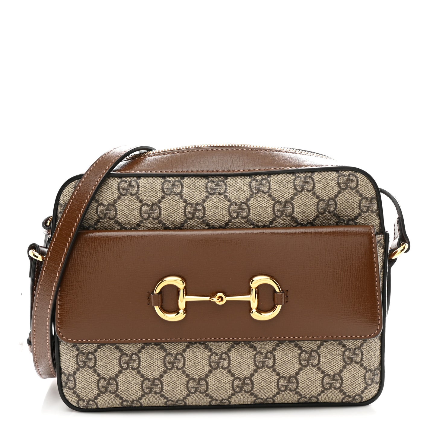 GG Supreme Monogram Small Horsebit 1955 Shoulder Bag Beige Brown Sugar