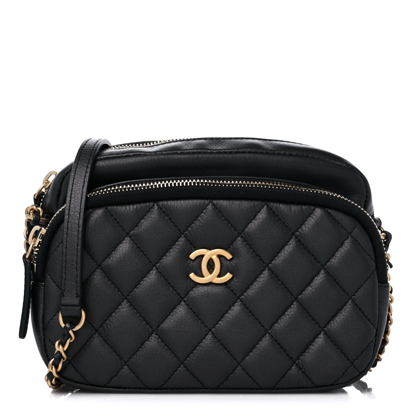 Calfskin Quilted Day Trips Camera Case Black