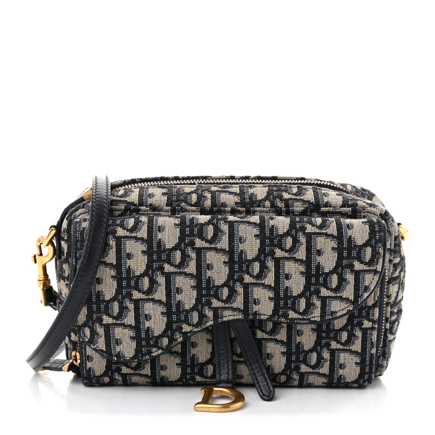 Oblique Double Saddle Pouch Navy Blue