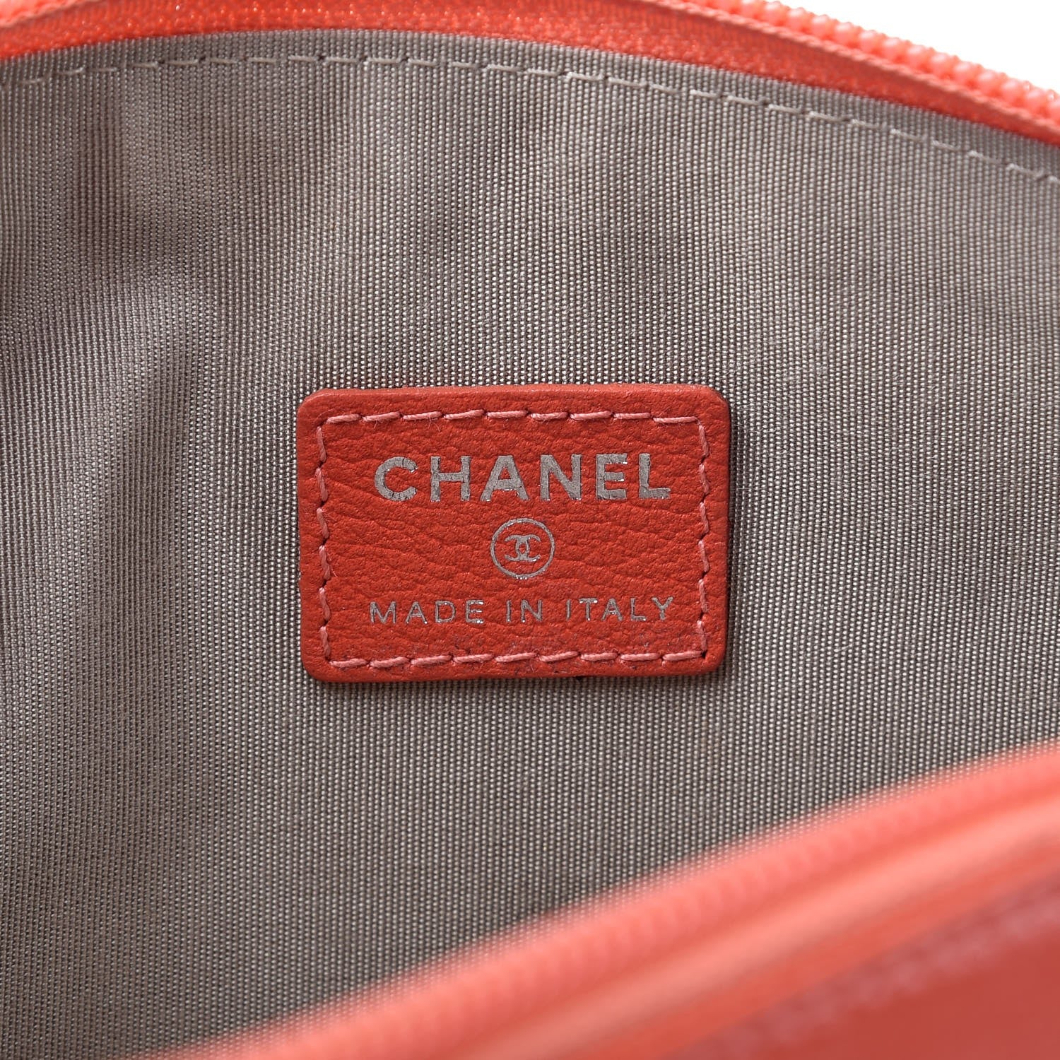 Chanel Goatskin Jacket Embossed Cosmetic Case Orange 6 of 10