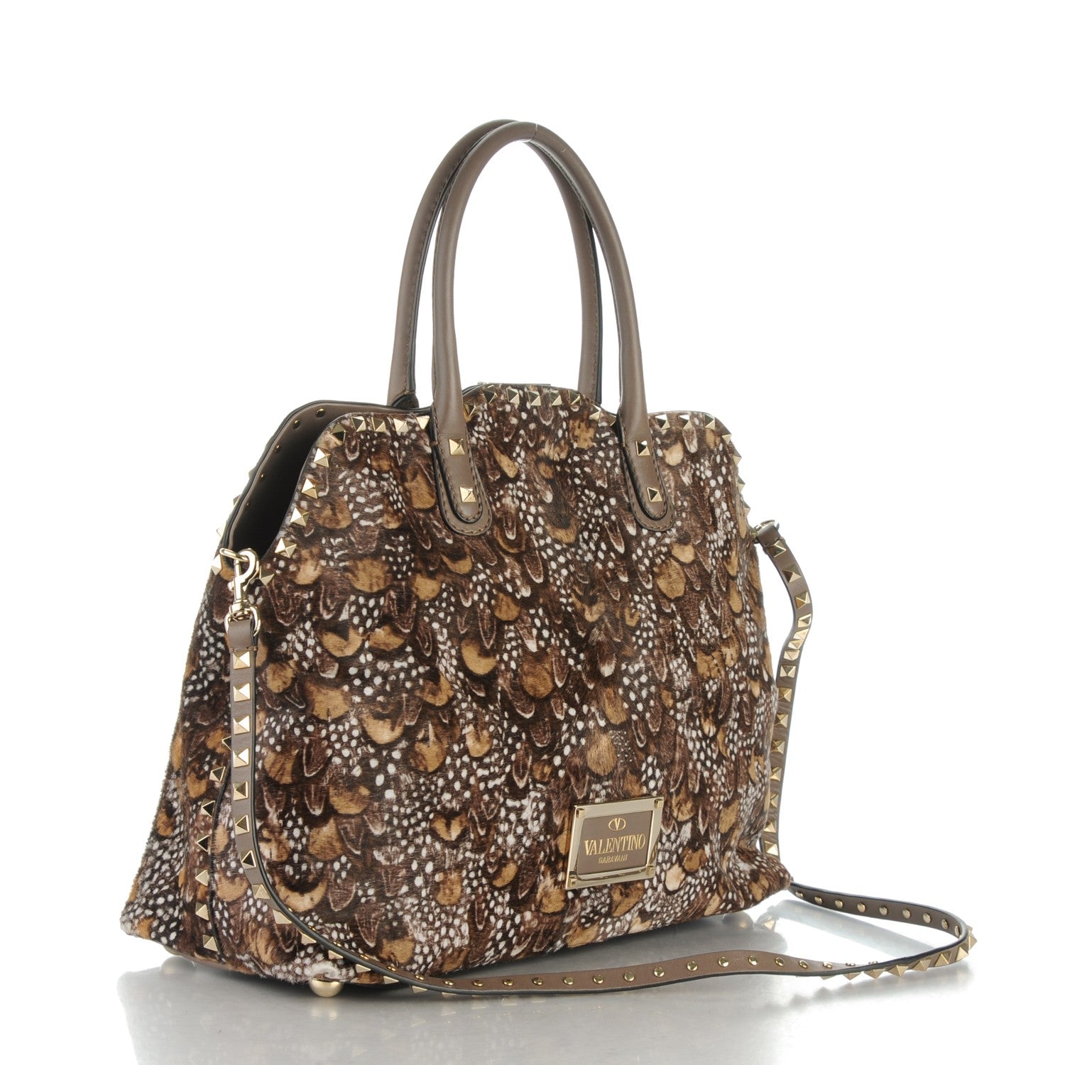 Valentino Garavani Calf Hair Feather Rockstud Dome Satchel 3 of 9