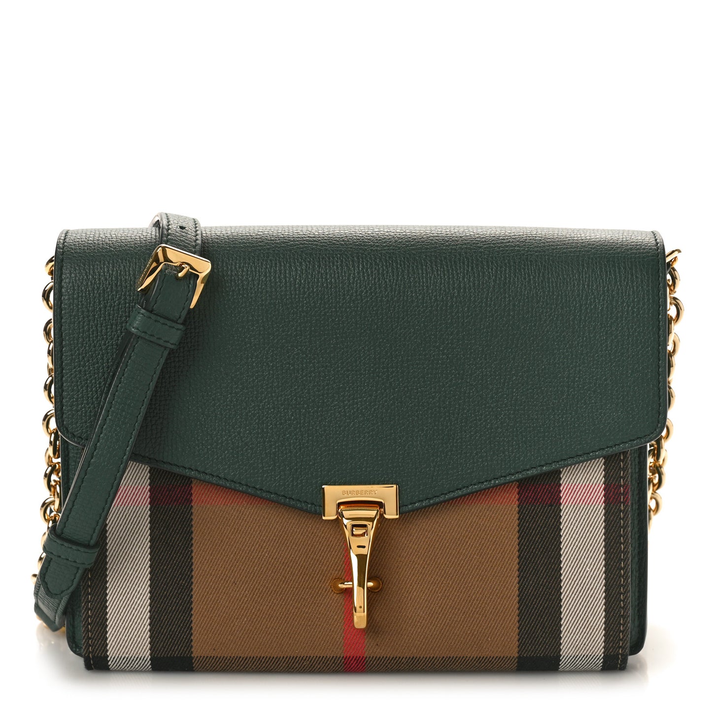 Derby Calfskin House Check Small Macken Crossbody Bag Dark Bottle Green
