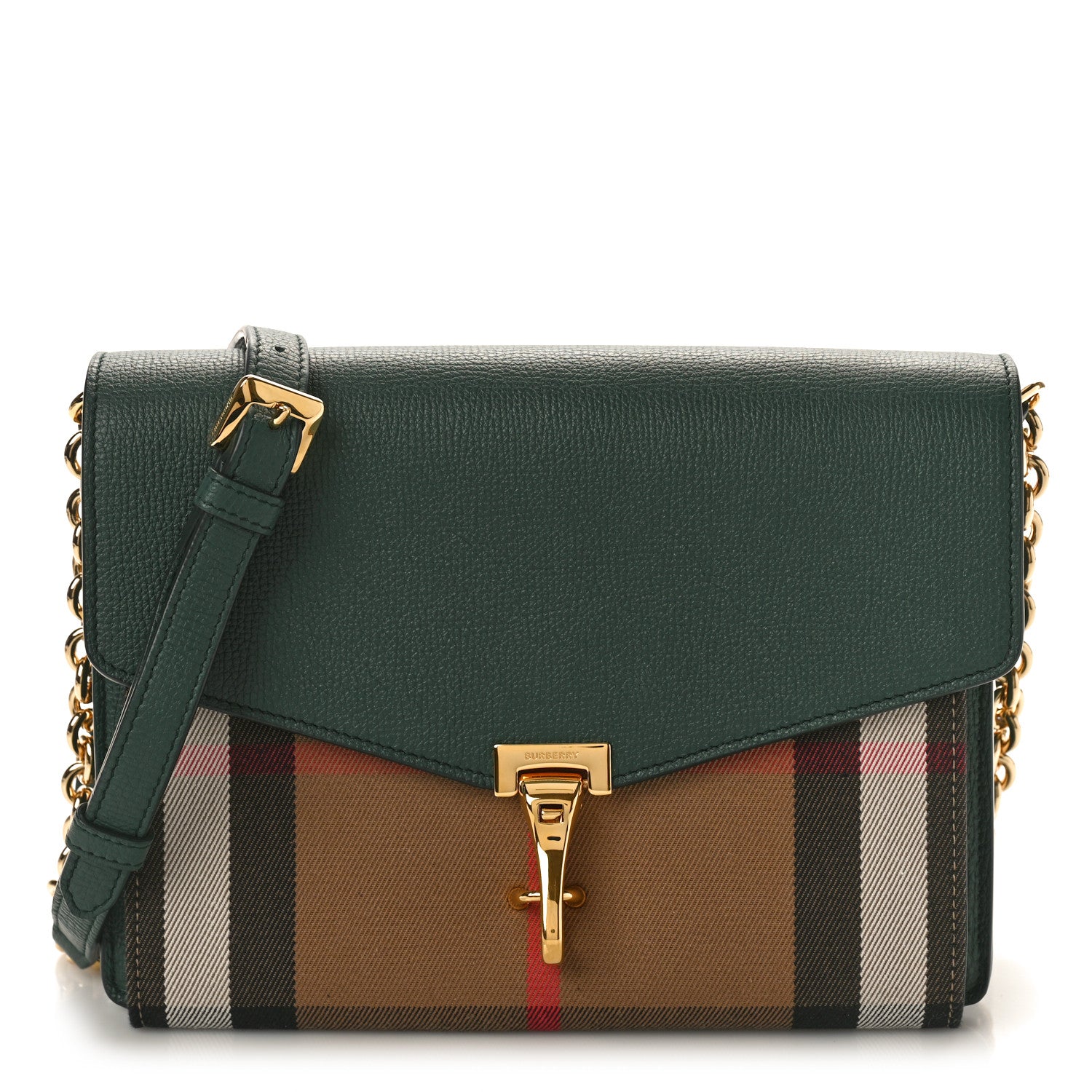 Burberry Derby Calfskin House Check Small Macken Crossbody Bag Dark Bottle Green 1 of 8