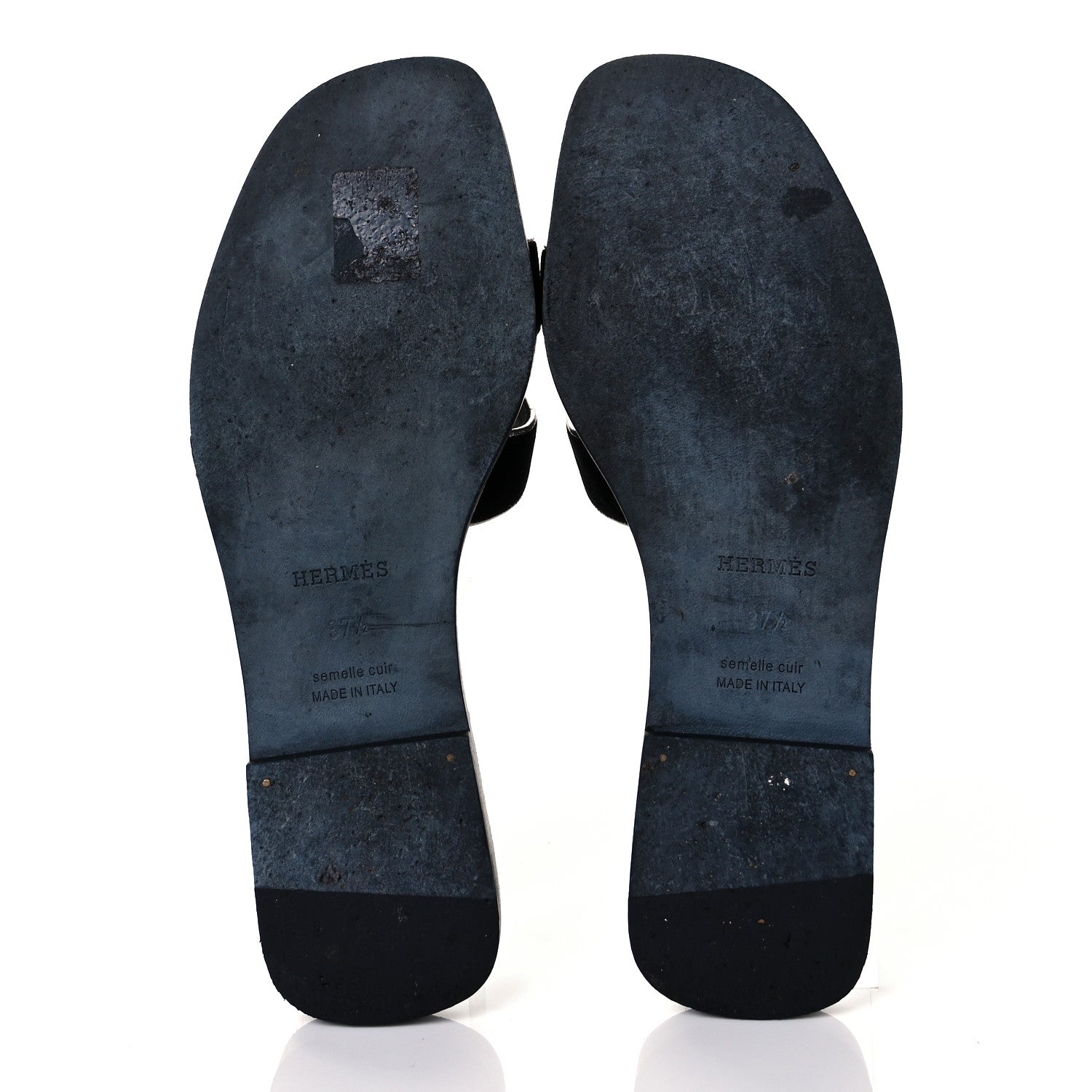Hermes Velvet Nappa Oran Sandals 37.5 Black Argent Vieilli 5 of 8