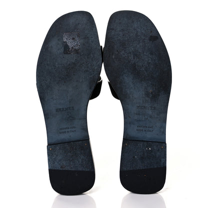 Hermes Velvet Nappa Oran Sandals 37.5 Black Argent Vieilli 5 of 8