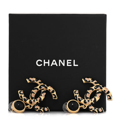 Chanel Metal Leopard Print CC Earrings Gold Black Beige 5 of 5