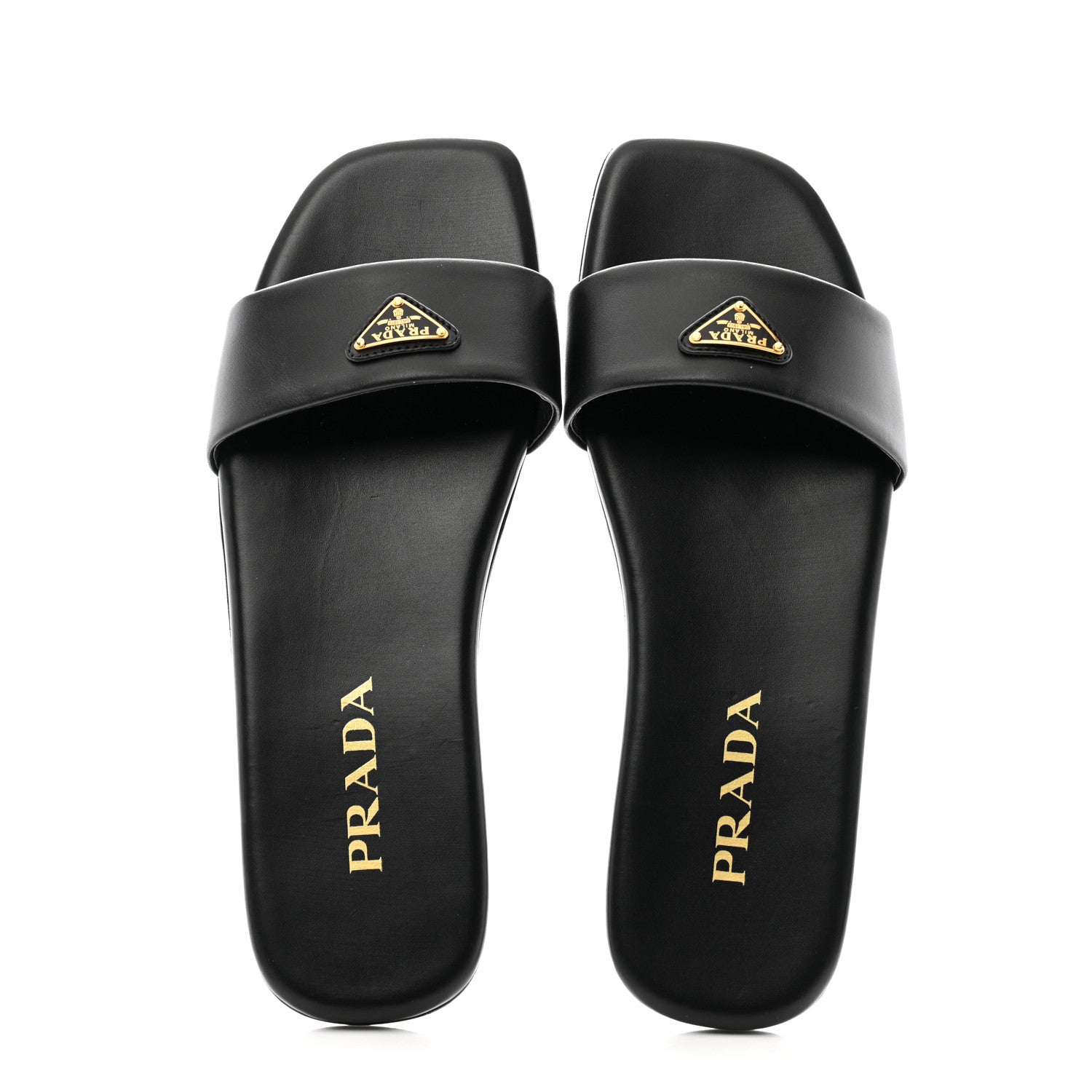 Prada Nappa Metal Triangle Logo Flat Slide Sandals 37 Black 2 of 8