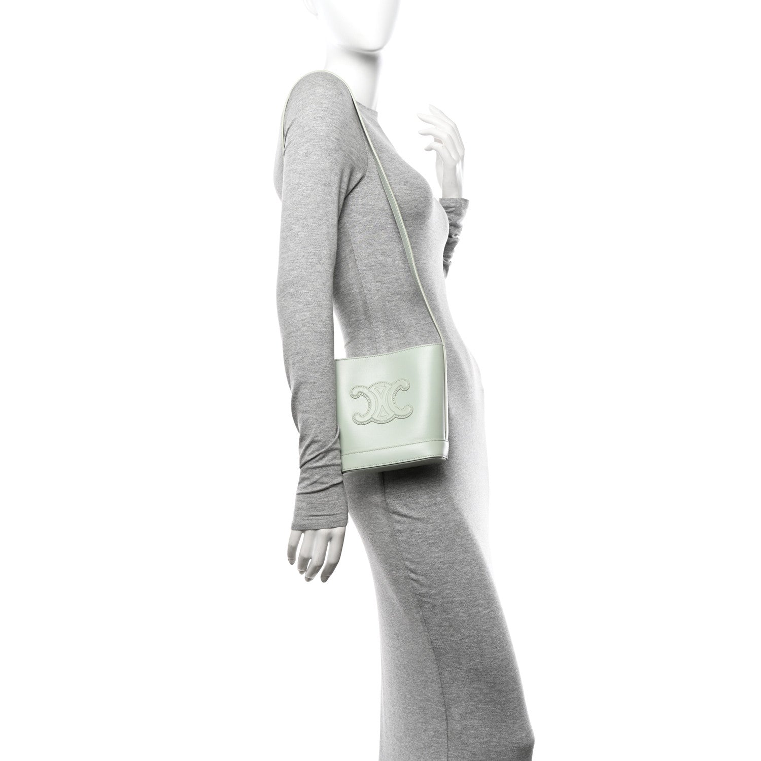 Celine Smooth Calfskin Mini Cuir Triomphe Bucket Bag Jade 2 of 12