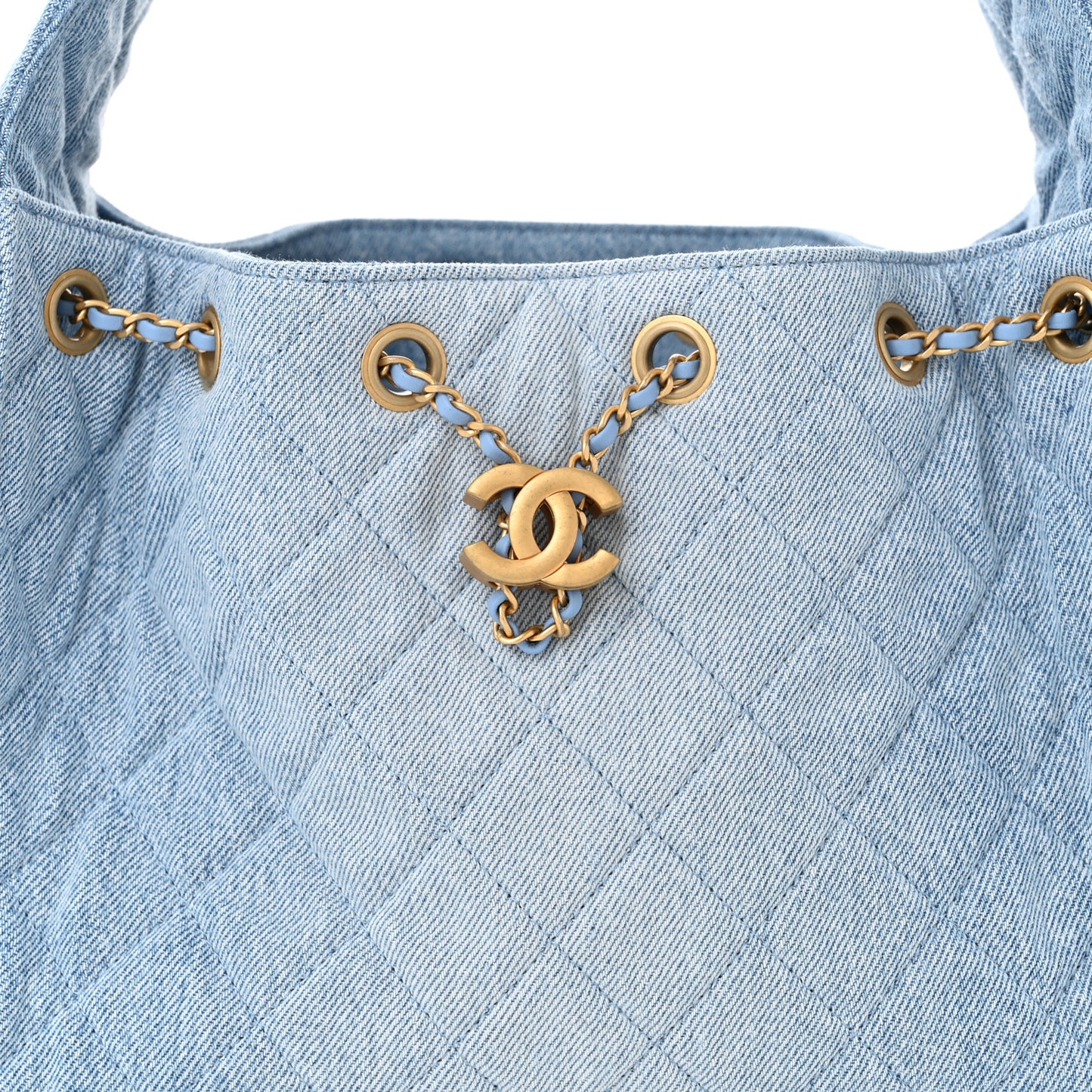 Washed Denim Quilted Small Chanel 25 Handbag Blue