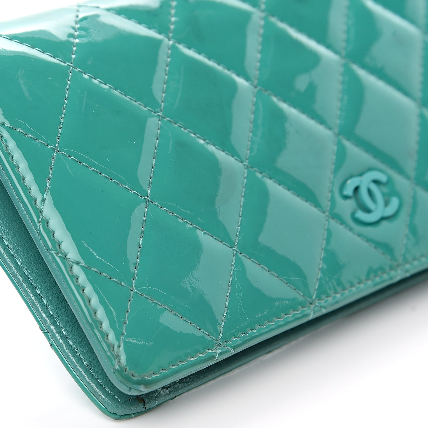Patent Quilted Yen Wallet Turquoise