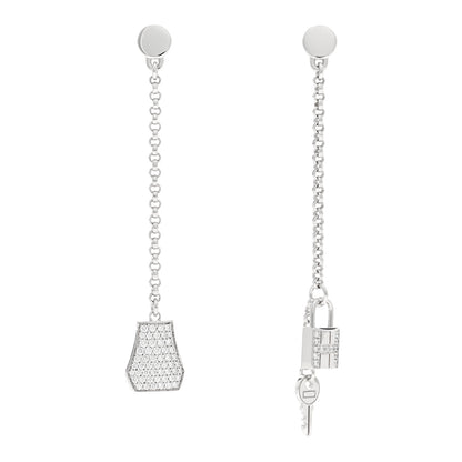 Hermes 18K White Gold Diamond Kelly Clochette Drop Earrings 1 of 5