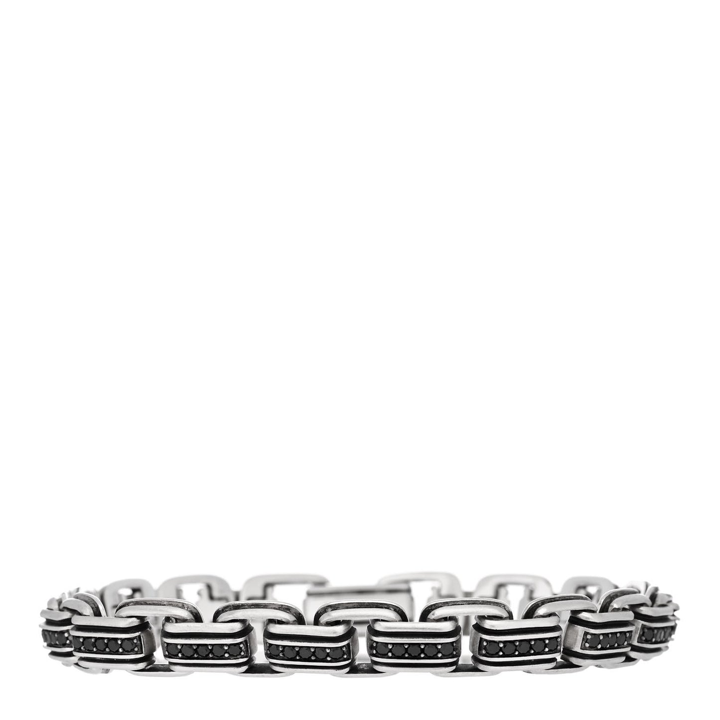 Sterling Silver Black Diamond Deco Pave Chain Link Bracelet