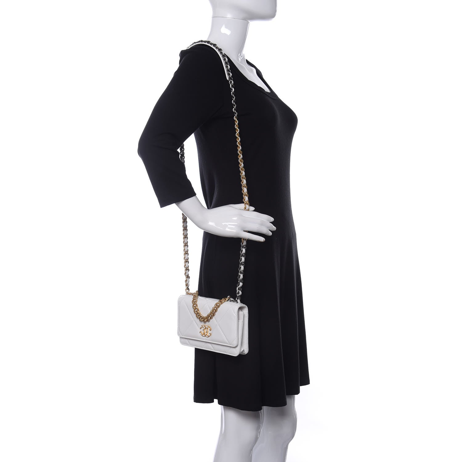 Chanel Shiny Crumpled Calfskin Quilted Chanel 19 Wallet On Chain WOC White 2 of 13