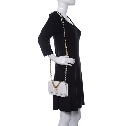 Chanel Shiny Crumpled Calfskin Quilted Chanel 19 Wallet On Chain WOC White 2 of 13