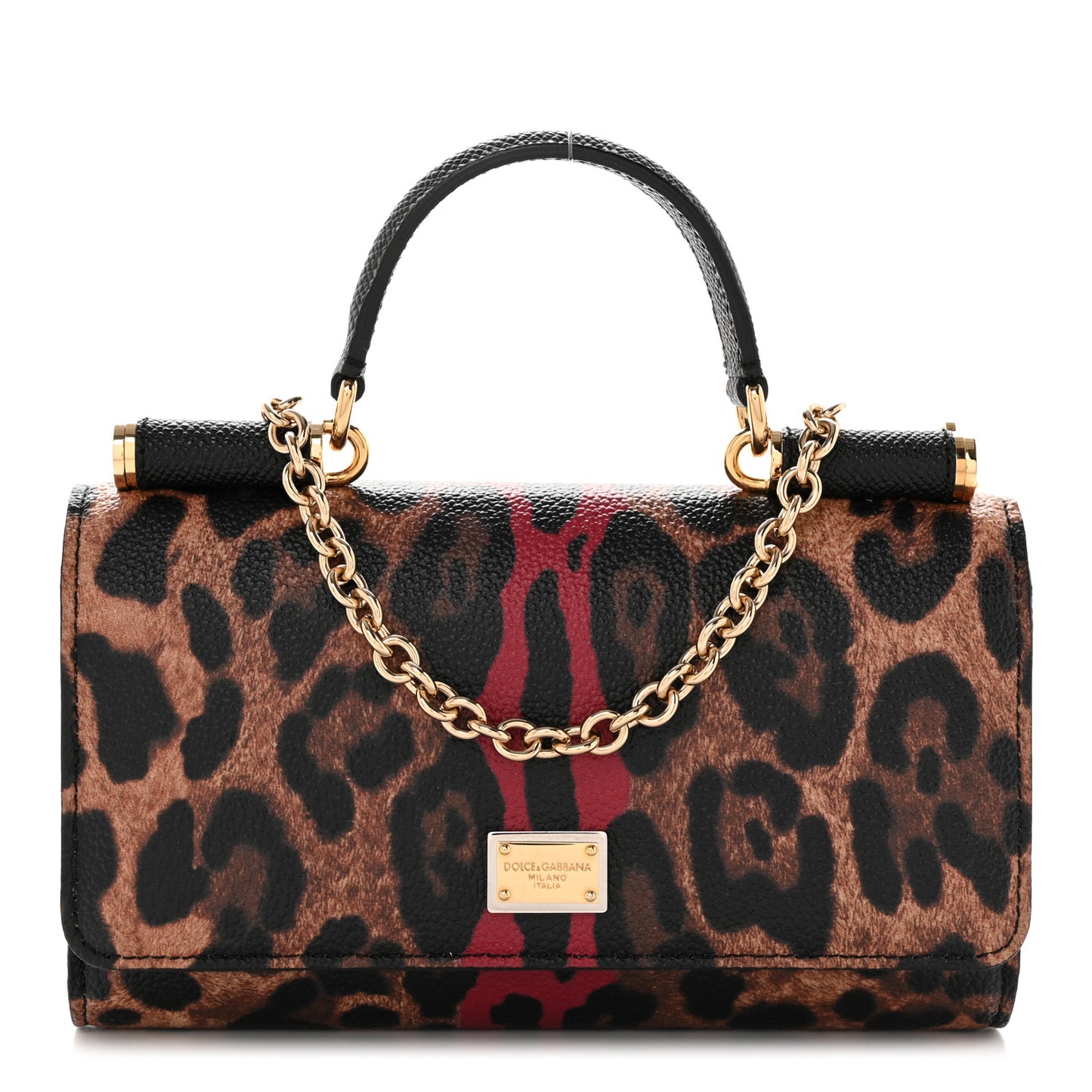 Dauphine Leopard Print Mini Miss Sicily Chain Phone Case Wallet Brown Black Red