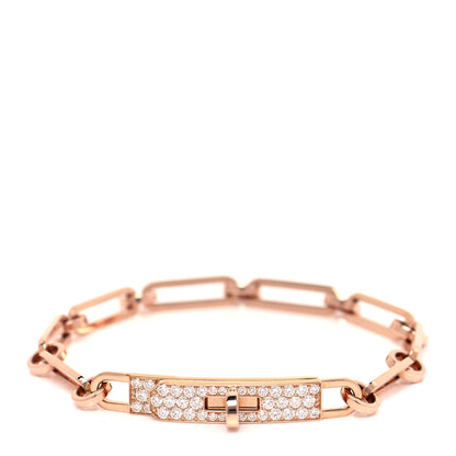 Hermes 18K Rose Gold Diamond Pave PM Kelly Chaine Bracelet SH 1 of 4