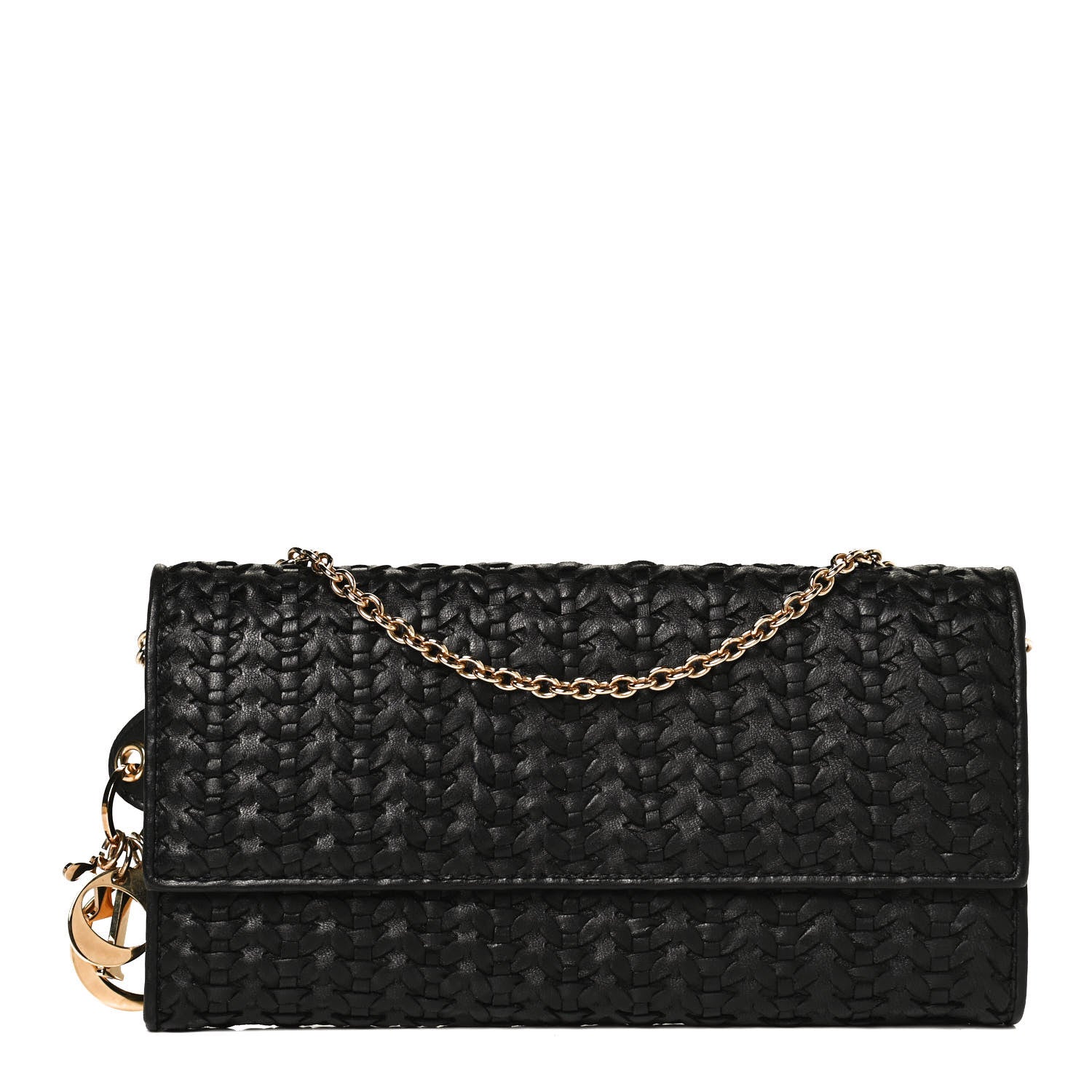 Christian Dior Woven Lady Dior Rendezvous Wallet On Chain Black 1 of 10