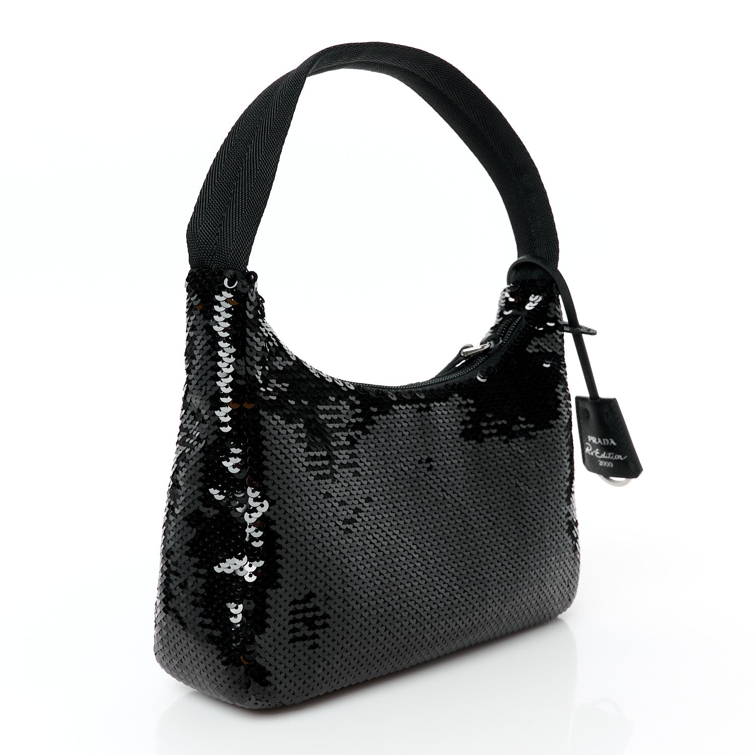 Prada Paillettes Sequin Mini Re-Edition 2000 Bag Black White 3 of 11
