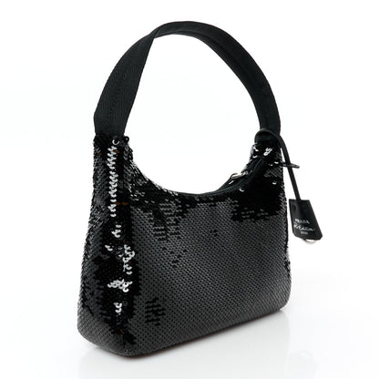 Prada Paillettes Sequin Mini Re-Edition 2000 Bag Black White 3 of 11