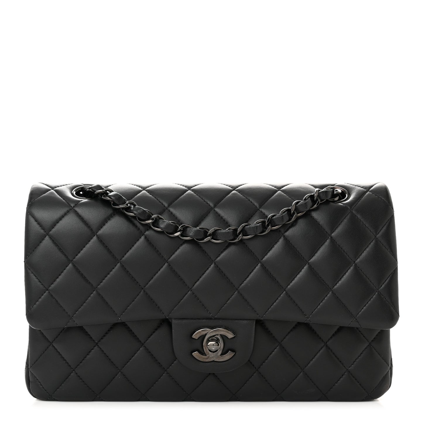 Lambskin Quilted Medium Double Flap So Black